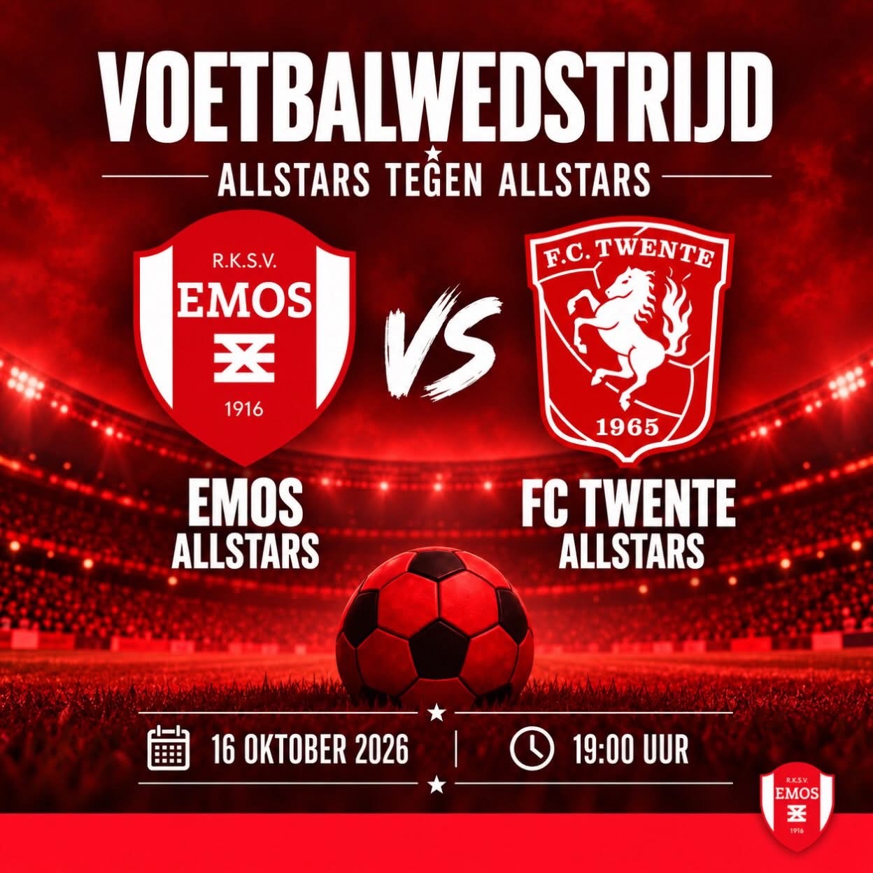 Jubileumwedstrijd op 16 oktober tegen FC Twente All Stars